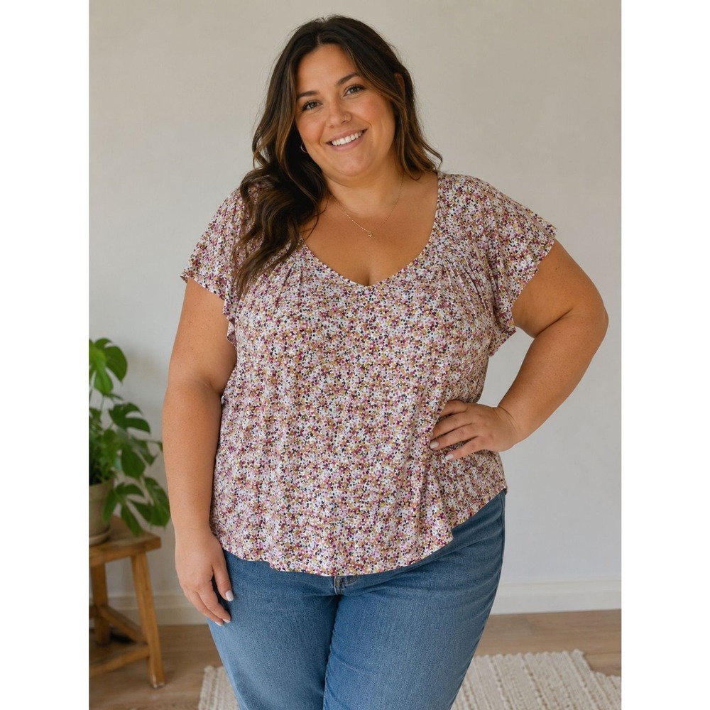 Torrid Super Soft Women Pink Size 6 Blouse Flutter Sleeve Scoop Neck Plus Top H3
